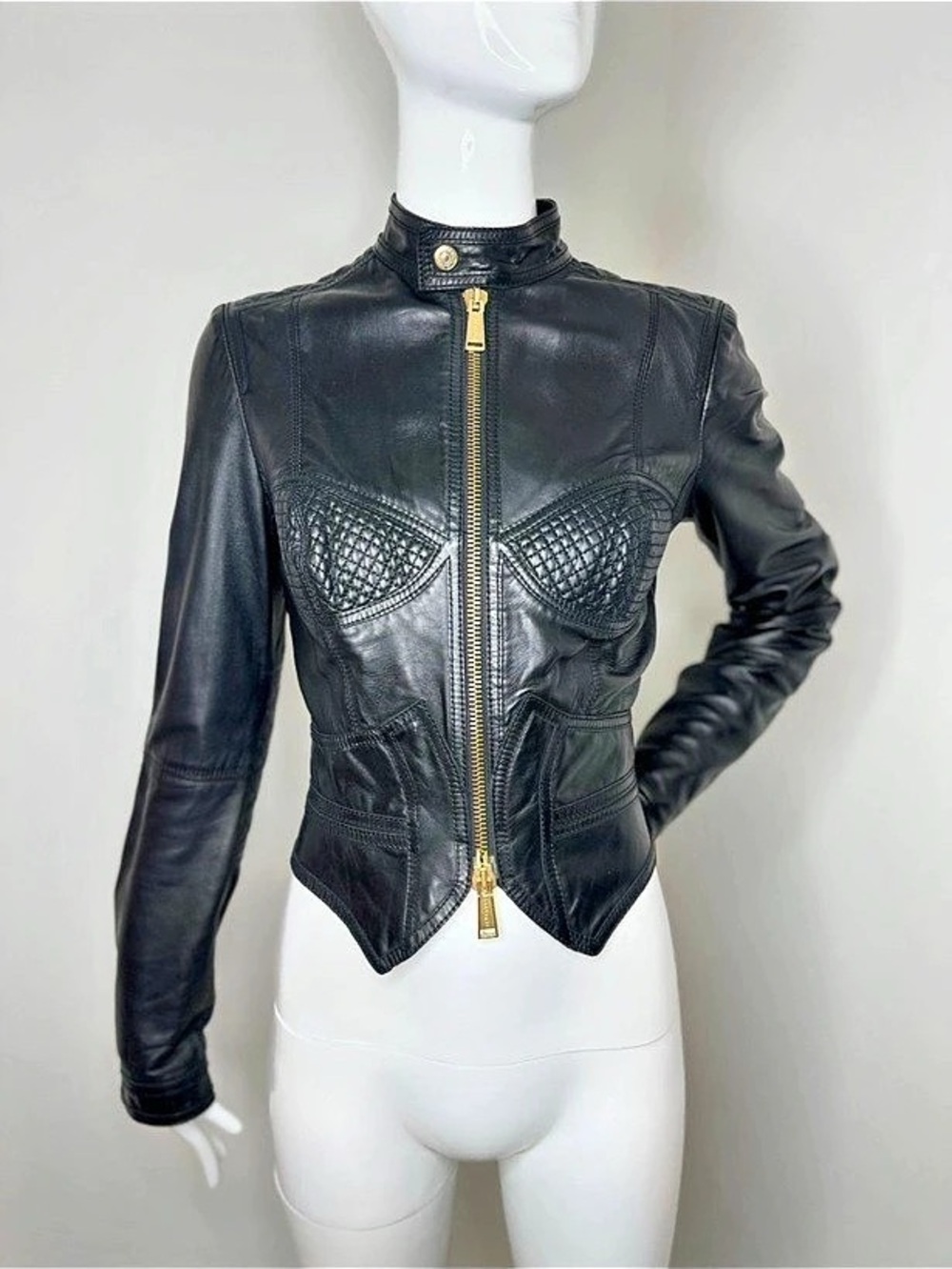 DSQUARED2 2013 Black Leather Moto Jacket Size 42